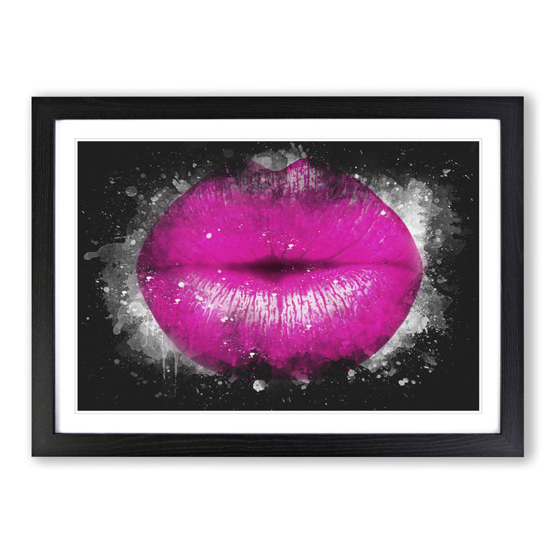 Hot Pink Lips - Picture Frame Graphic Art Print on MDF, 45cm H x 63cm W x 2cm D, Black Framed