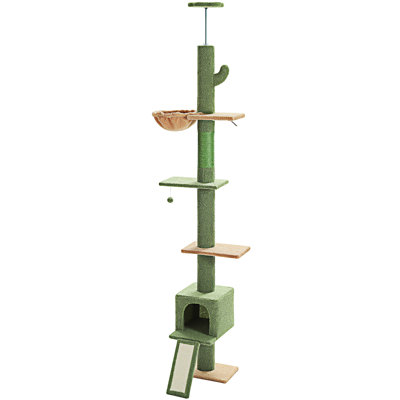 Arbre à chat, du sol au plafond, grande tour pour chat, arbre d'escalade à 5 niveaux pour chats d'intérieur avec condo, poteau à griffes et échelle pour chat à hauteur réglable (83 po à 108 po)
