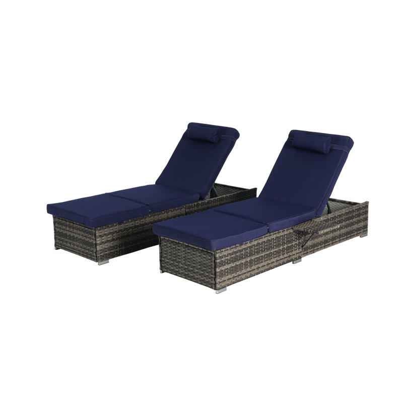 Outdoor Chaise Lounge Chair - 2, Patio Pool Chairs With Adjustable Back & Storage, Galvanized Steel, Hd , Relaxing Cushion Pad