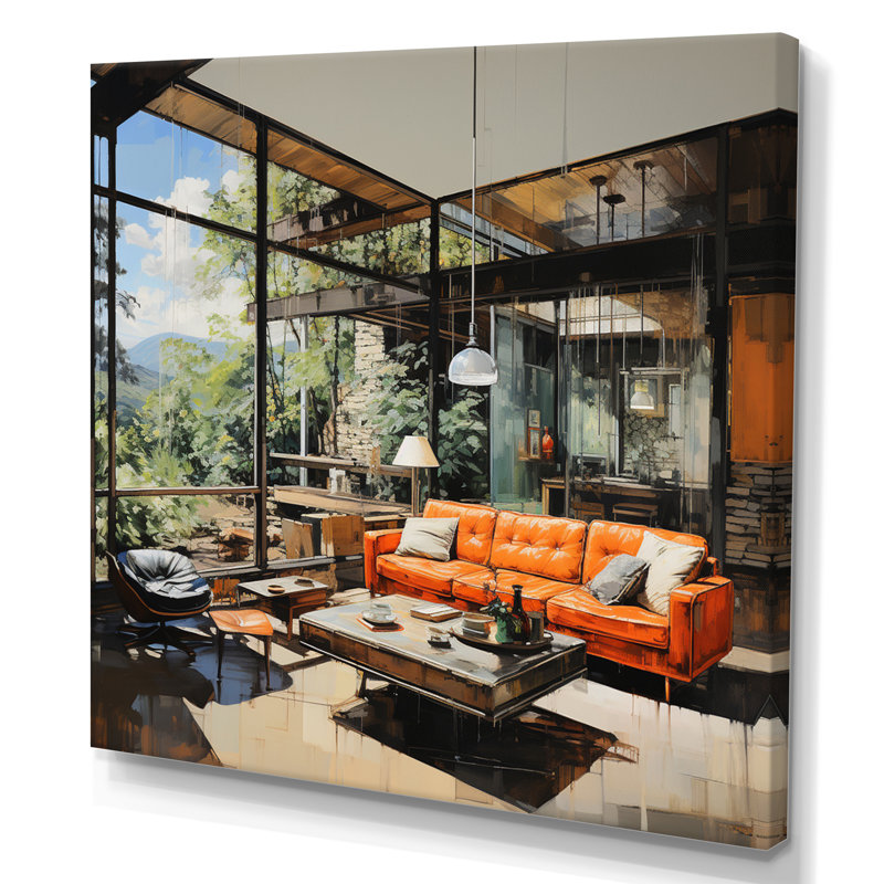 Coral Black Mid Century Elevated Elegance II - Mid-Century Canvas Art Print, H 30 po x l 30 po, Toile tendue