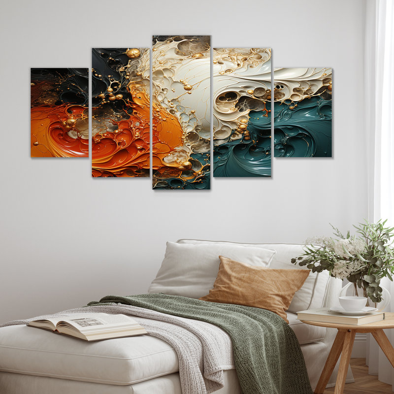 «Orange and Gold Marble Lava II», peinture abstraite murale décorative