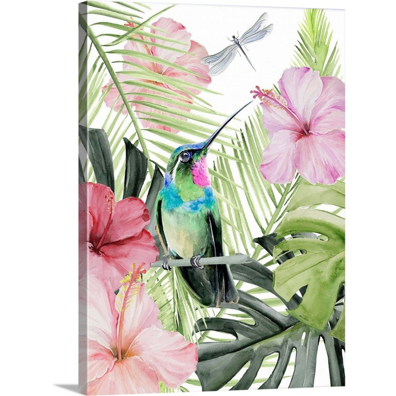 Art mural sur toile Hibiscus & Hummingbird II, H 16 po x l 12 po x P 1,25 po, Toile tendue
