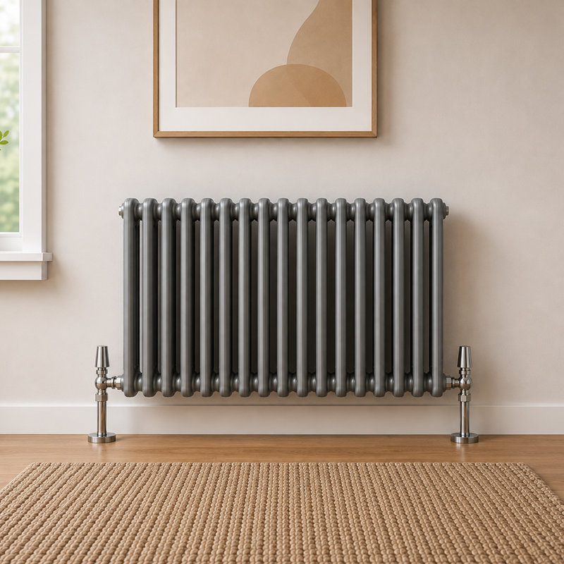 Uxbridge Horizontal Traditional Colosseum Radiator, 600mm H x 605mm W x 130mm D, Grey