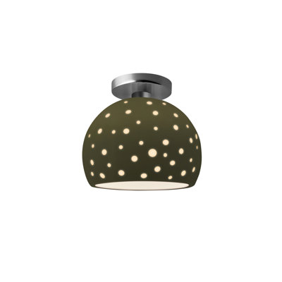 Perforated Globe Semi-Flush - Matte Green - Brushed Nickel - 7"W x 7"H - Dedicated LED