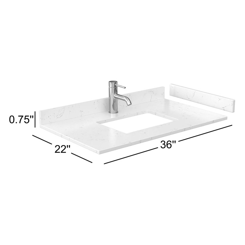 36" Single Bathroom Vanity Top with Sink, Light-Vein Carrara Cultured Marble