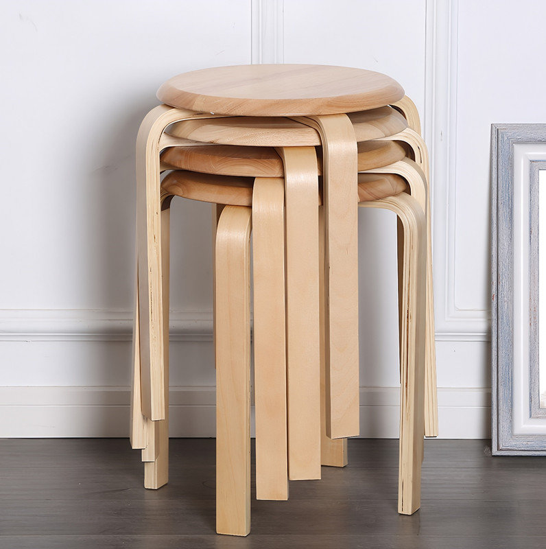 Ensemble de 4 tabourets empilables ronds empilables sans dossier, coussin en feutre antidérapant, chaises d'école, convient aux salles de classe, salles à manger, cuisines, naturel