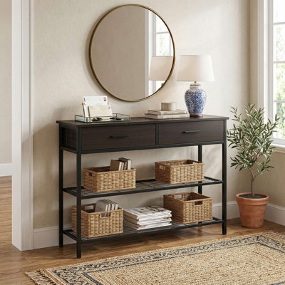 Console de 39,5 pouces avec 2 tiroirs de rangement et 2 tablettes de présentation à 2 niveaux pour le vestibule du salon