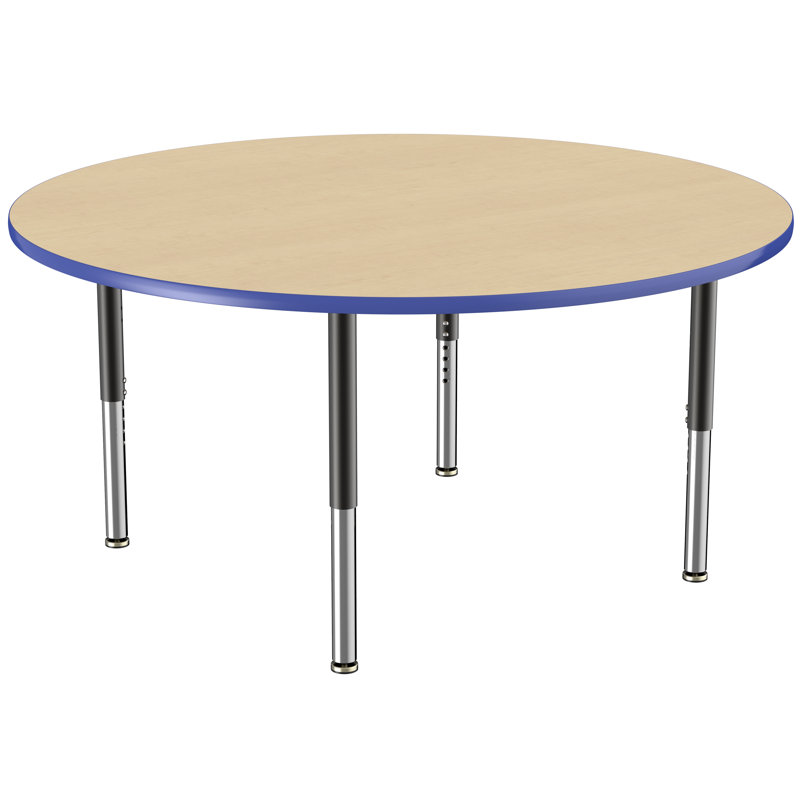 Table ronde à hauteur réglable, H 24 po x L 60 po x l 60 po, Érable / bleu, Super
