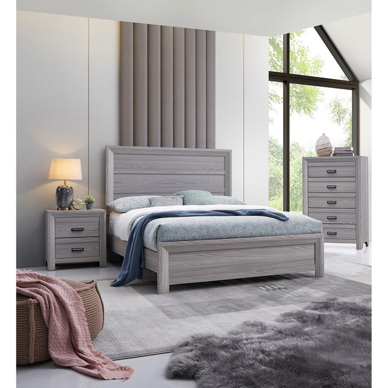 Lit de tête de lit rustique gris avec une touche contemporaine et une fabrication en bois massif durable, Grand lit