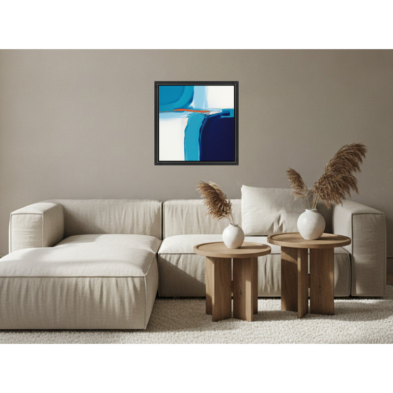 "Bold Abstract" en bleu et blanc, art mural encadré, 16" H x 16" W, Brown
