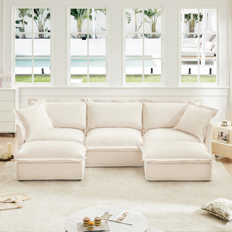 Canapé modulaire rembourré à assise profonde modulaire en chenille 3 places