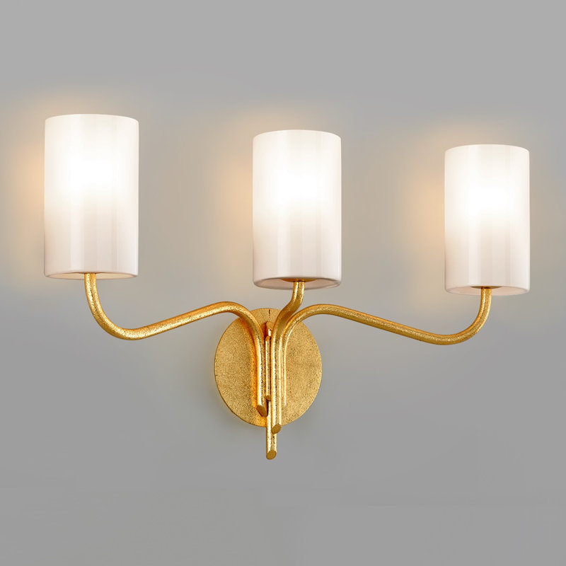 3 - Light Dimmable Vanity Light, Textured Gold Leaf
