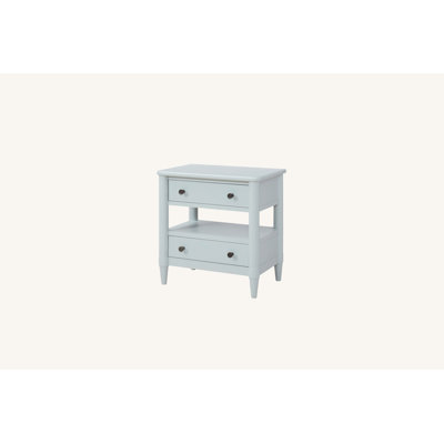 Table de chevet ouverte avec 2 tiroirs et tablettes ouvertes pour le rangement et la présentation de la chambre à coucher
