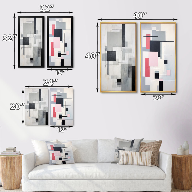 «Suprematism Geometric Serenity», 2 pièces, Cadre noir, H 32 po x l 32 po