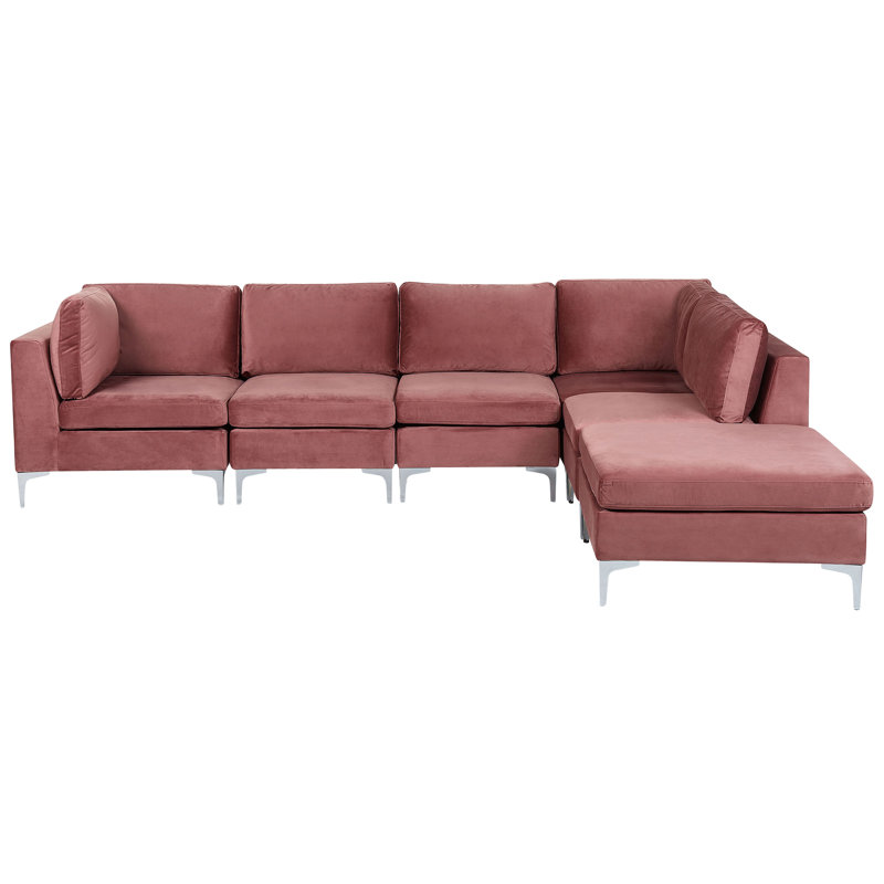 Millings 5 Seater Velvet Sofa & Chaise, Pink, Left Hand Facing