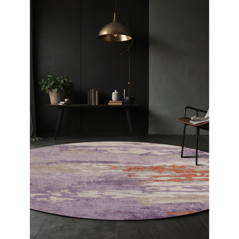 Tapis gris soyeux et moelleux, Rond 8 pi