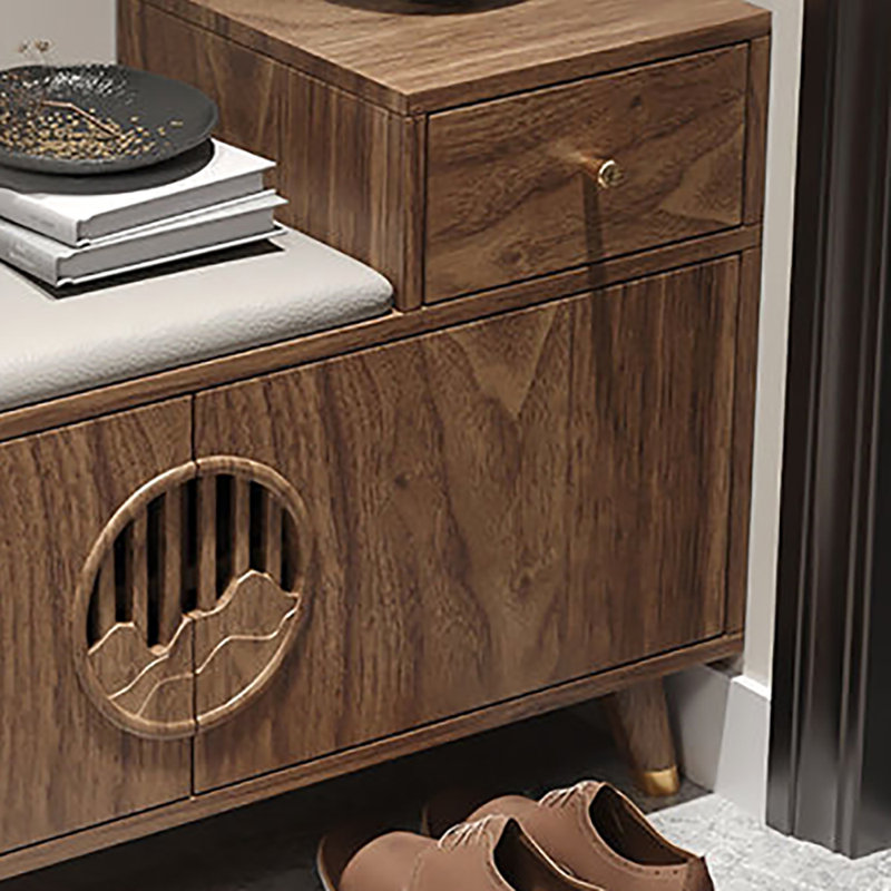 35.4in Multi-functional Shoe Storage Bench, Light Walnut
