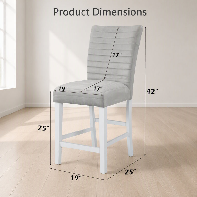 Ensemble de 2 chaises à hauteur de comptoir en velours gris et blanc brillant