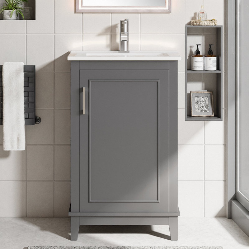 Meuble-lavabo moderne de 20 pouces avec lavabo en céramique, Gris