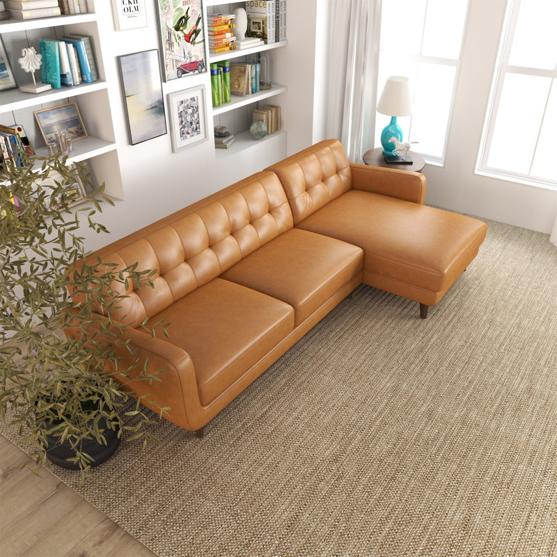 Allison Right-Facing Tan Leather Sectional Sofa