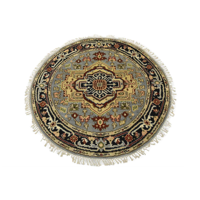 Tapis oriental en laine bleu noué à la main 5 pi x 4 pi 11 po Heriz
