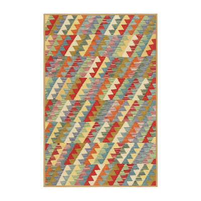 Contemporary Red/Blue/Beige Area Rug