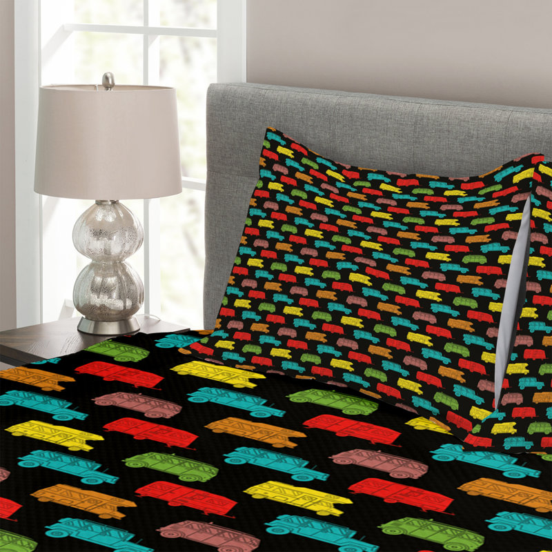 Aekjot Black/Blue/Red Microfiber Bedspread Set, 220 x 264 cm