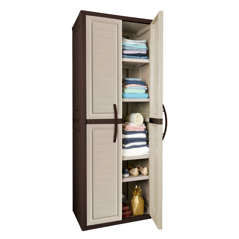 Heavy Duty Large Storage Cabinet with 2 Doors, Beige/Espresso
