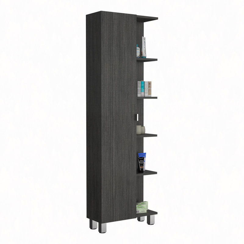 Armoire à linge en miroir, quatre tablettes intérieures, cinq tablettes extérieures, Gris