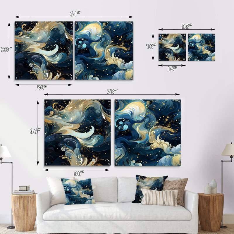 Lily - Ensemble de 2 art mural en verre acrylique abstrait, H 16 po x l 33 po