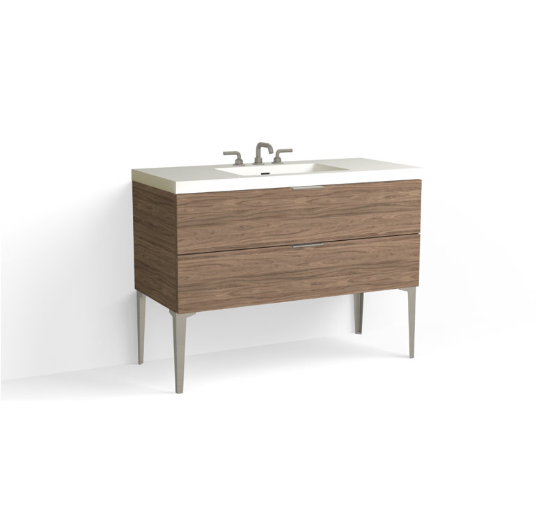 Avila 48" W Freestanding Single Bathroom Vanity with Dean Leg, Satin Brass, Gloss White/8" Widespread, Nocino
