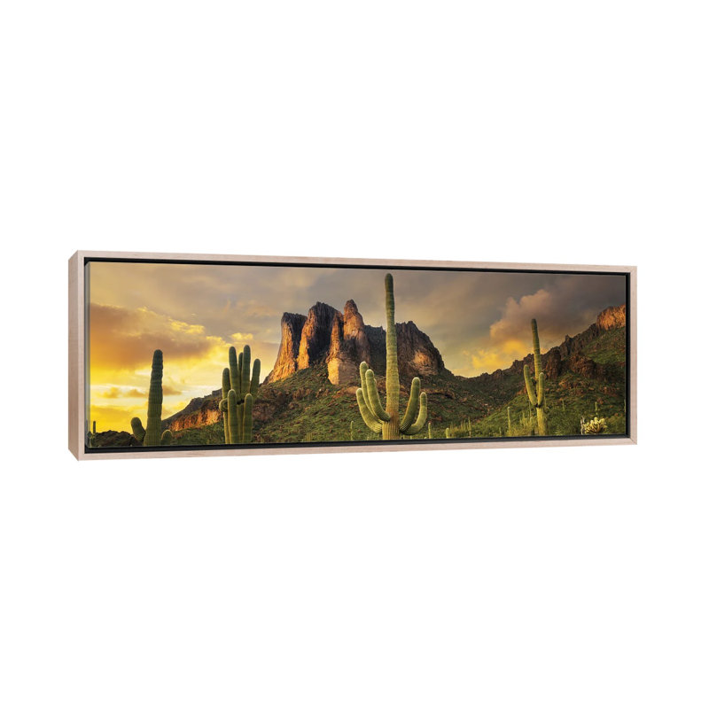 «Desert Sunset Panoramic», reproduction d'art sur toile encadrée, H 12 po x l 36 po, Beige
