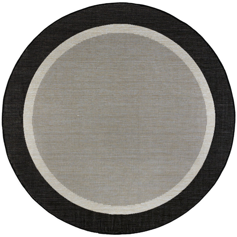 Tapis intérieur / extérieur noir / crème Kasuri, Rond 5 pi 3 po