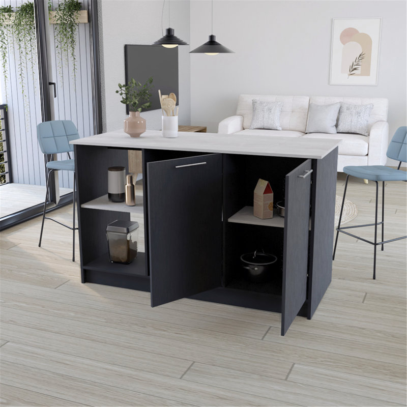 Versatile Kitchen Island Padua with Abundant Storage and Stylish Design, Gray/Black