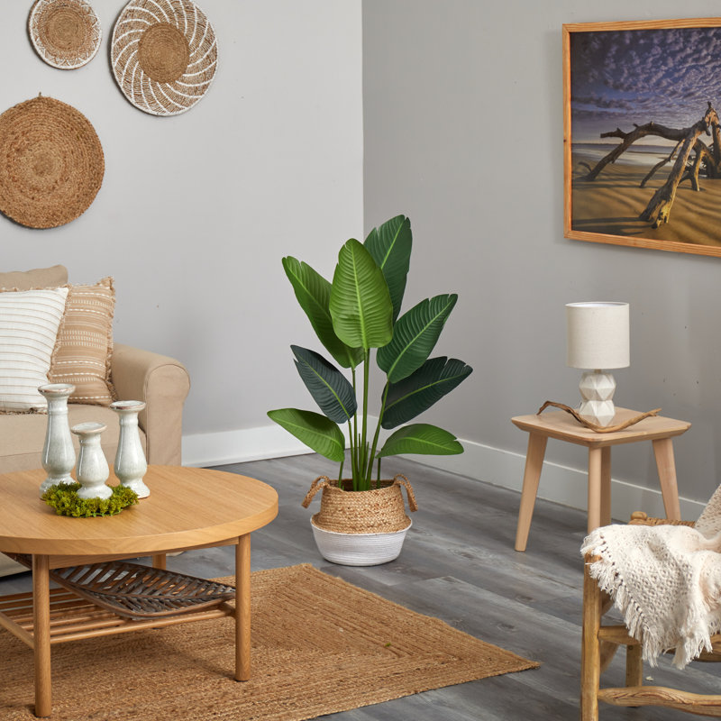 48'' Faux Palm Tree in Planter, Tan/White