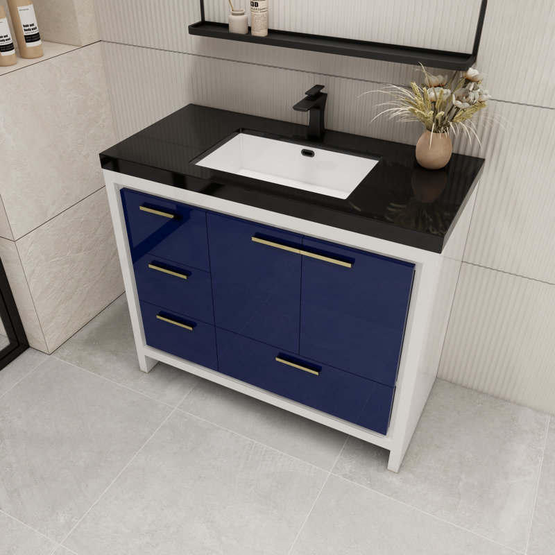 Ensemble de meuble-lavabo simple 42 po Eolia, Bleu nuit ultrabrillant
