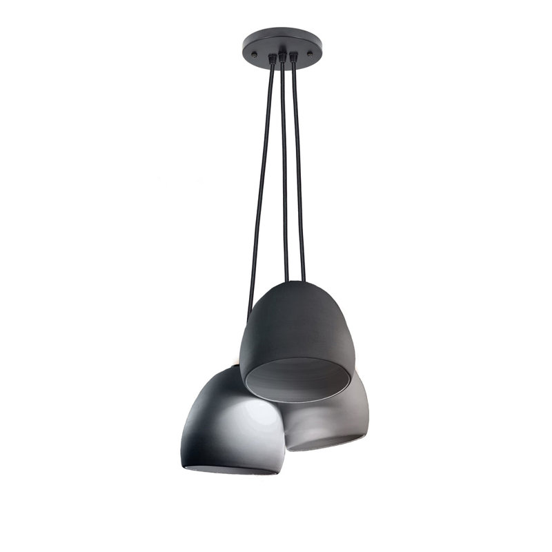 Plafonnier en dôme à 3 lumières, Noir, DEL, H 92 po