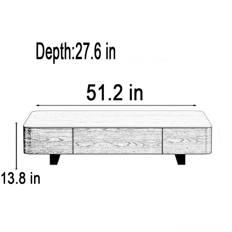 Table basse rétro Rockboard, H 13,8 po x L 51,2 po x l 27,6 po, Beige, Noir