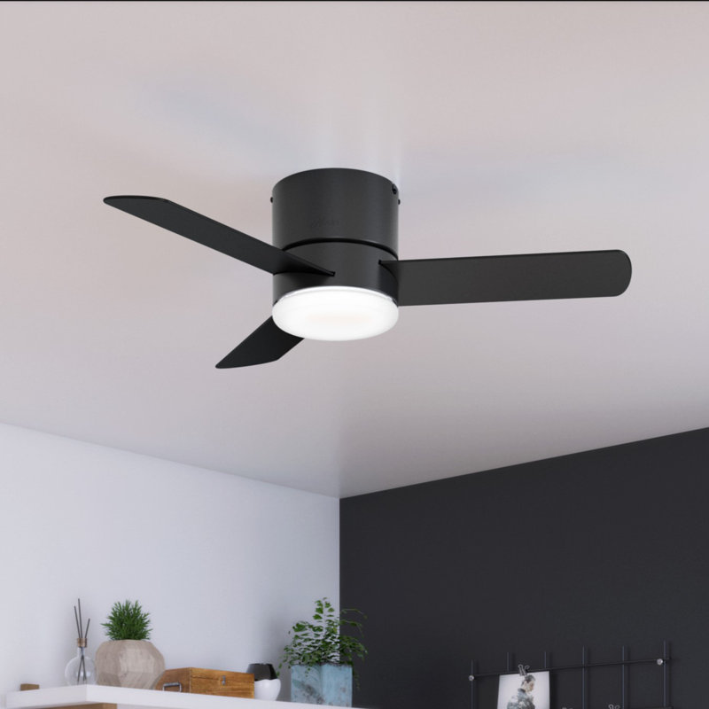 Minimus 44" 3-Blade Modern Low Profile Indoor Ceiling Fan with Integrated LED Light and Handheld Remote, Black