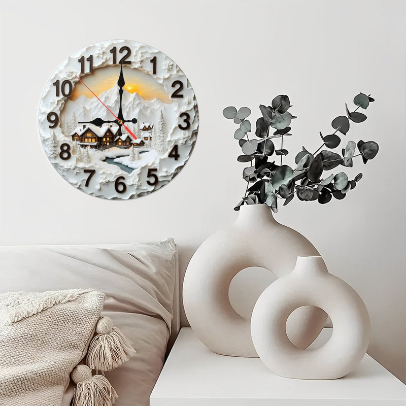 Winter Wonderland Mountain Cabin Clock