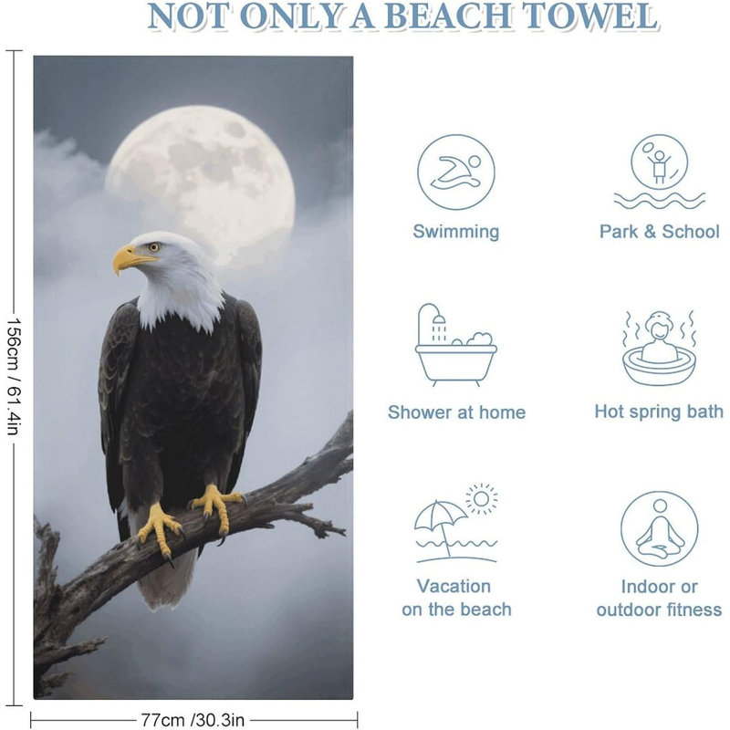 Serviette de plage en microfibre à séchage rapide Eagle Full Moon, 30 x 60 po