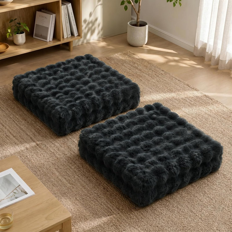 Lot de 2 coussins de sol noirs en mousse haute densité pour extérieur, avec housse douce capitonnée de 56 cm (22 pouces).
