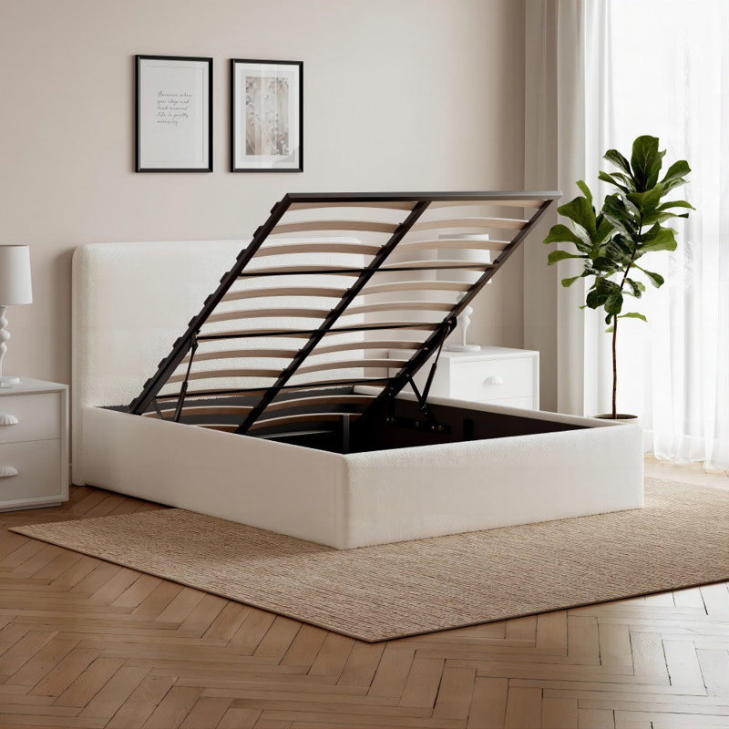 Revaz Upholstered Ottoman Storage Bed, Kingsize (5'), White