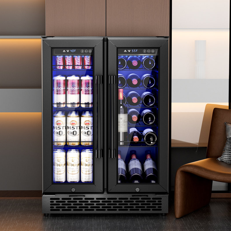 24" W Dual Zone 18-Wine Bottles and 88-Cans Built-In /Freestanding Wine and Beverage Cooler in Black Stainless Steel, Black