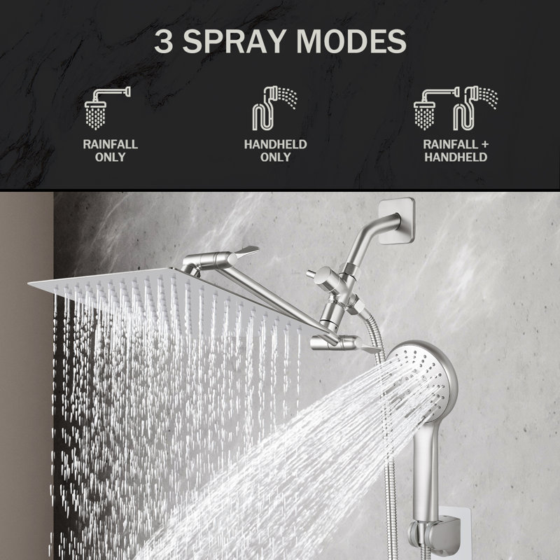 Dual Shower Heads with Handheld Spray Combo, 10 Inch Rainfall Shower Head, Brushed Nickel