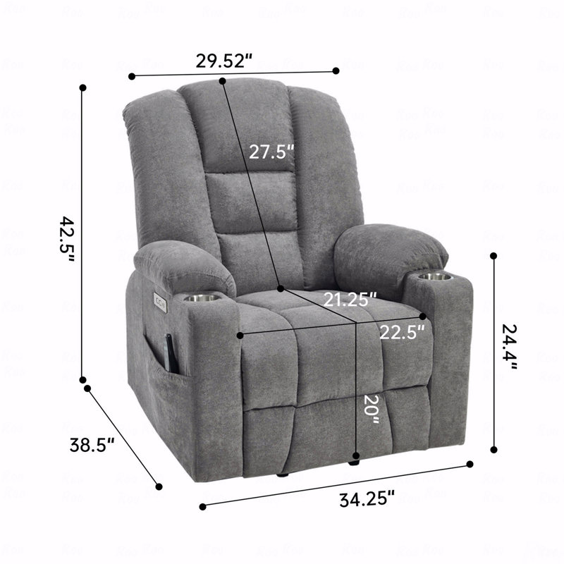 With Power Lift Function Recliner Chair With Massage Function And With Heating Function, With Overstuffed Design Wide Recliners, With Heavy-Duty Motion Mechanism With USB Port And With Type-C Port Port Ports, 2 Steel With Cup Holders, For Elderly Use