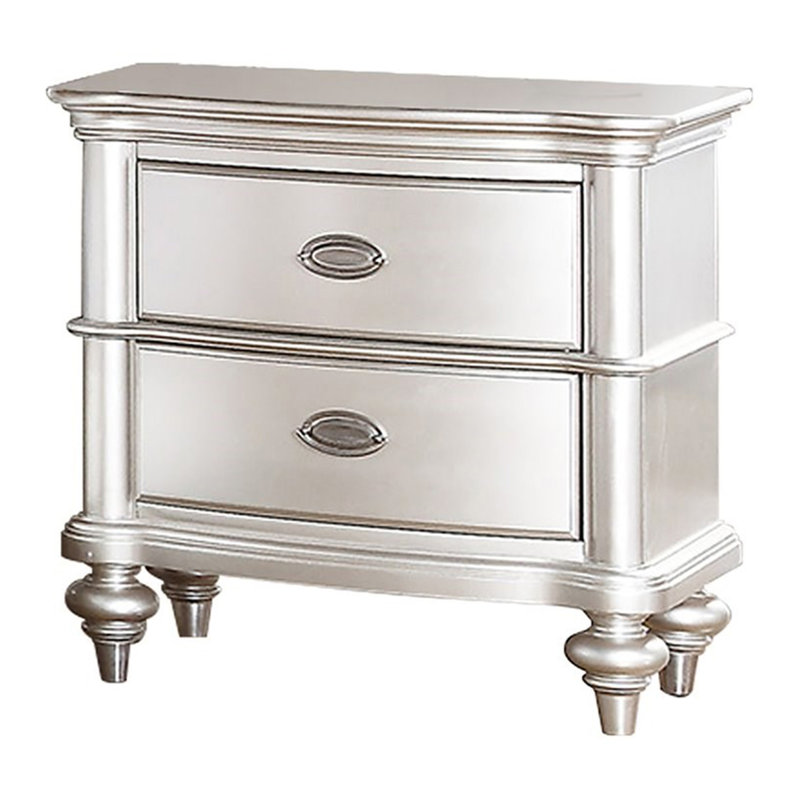 Table de chevet classique Classic Finition beige / blanc ou table de chevet 2 tiroirs argent antique