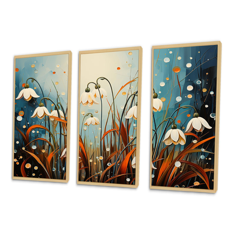«Mountain Snowdrops Charm In Winter I», ensemble d'art mural sur toile, Cadre naturel flottant, H 28 po x l 36 po x P 1 po