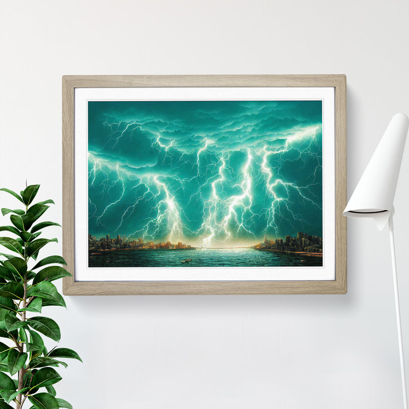 Urban Thunderstorm - Framed Print, 25cm H x 34cm W x 2cm D, Oak