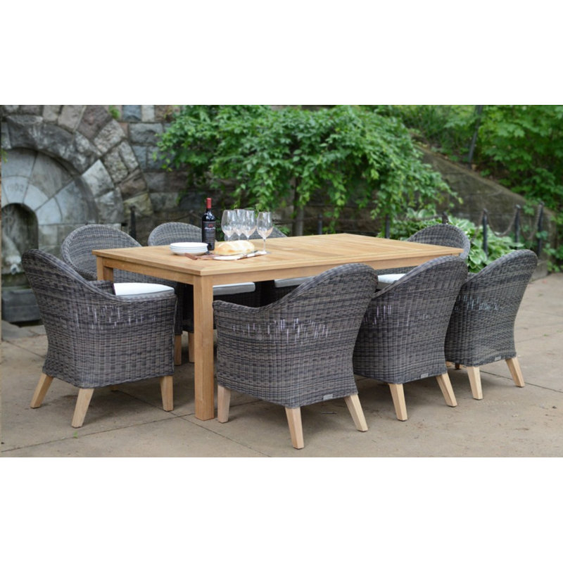 Vienna Wicker Outdoor Dining Armchair, Brown, Canvas Navy Sunbrella® Canvas